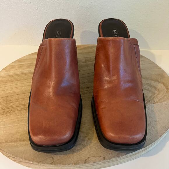 Nine West Vintage 90s Red Genuine Leather Chunky Wedge Mule Heel Size 10 - Picture 4 of 11
